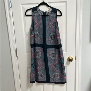 LOFT Teal and Pink Patterned Mini Dress